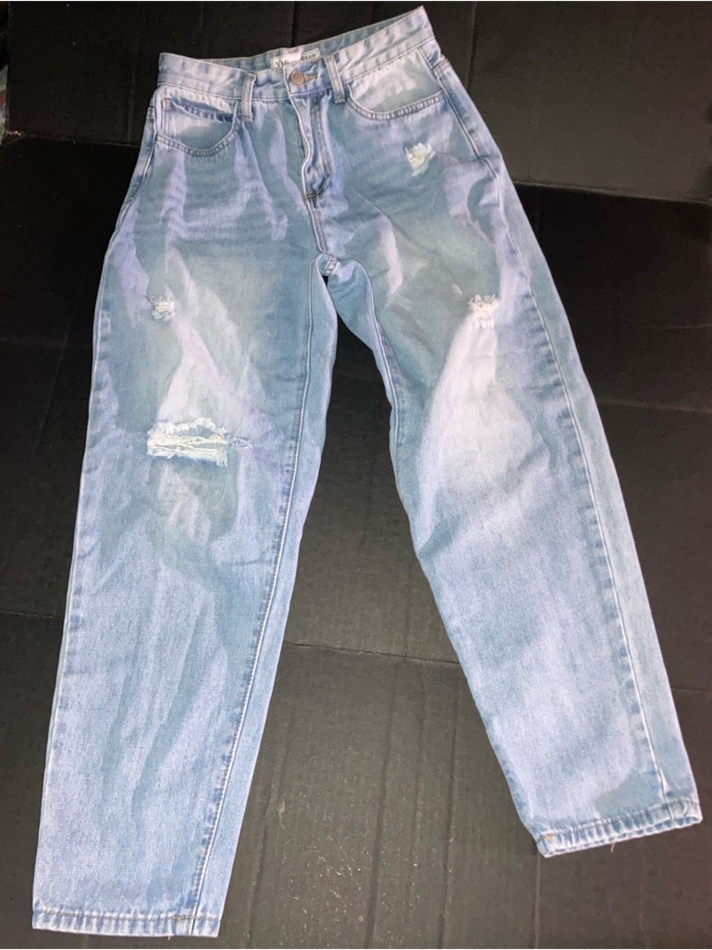 YMI Light Blue Women's Distressed tapered leg.  size 7